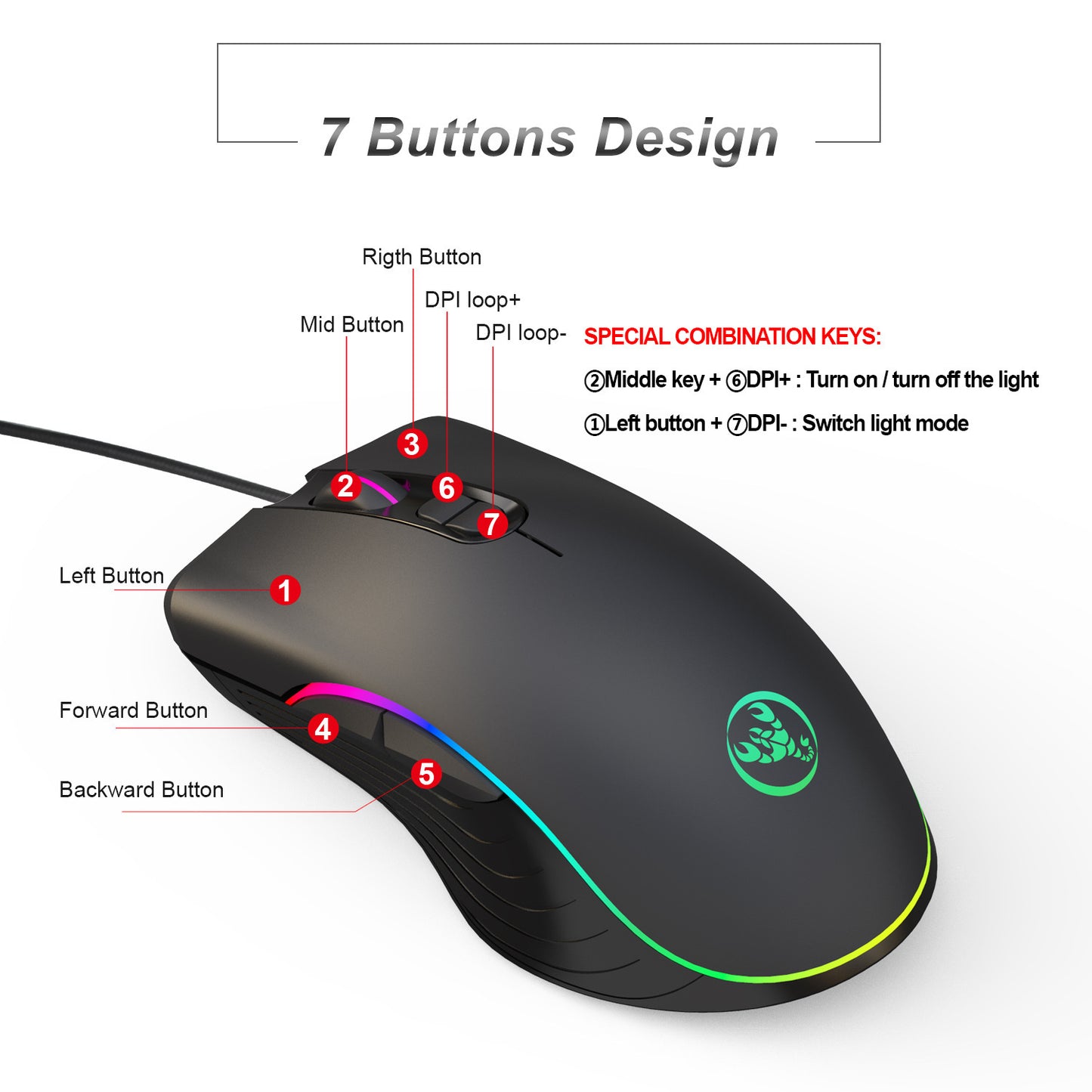 RGB Gaming Mouse – Wired with 7 Buttons