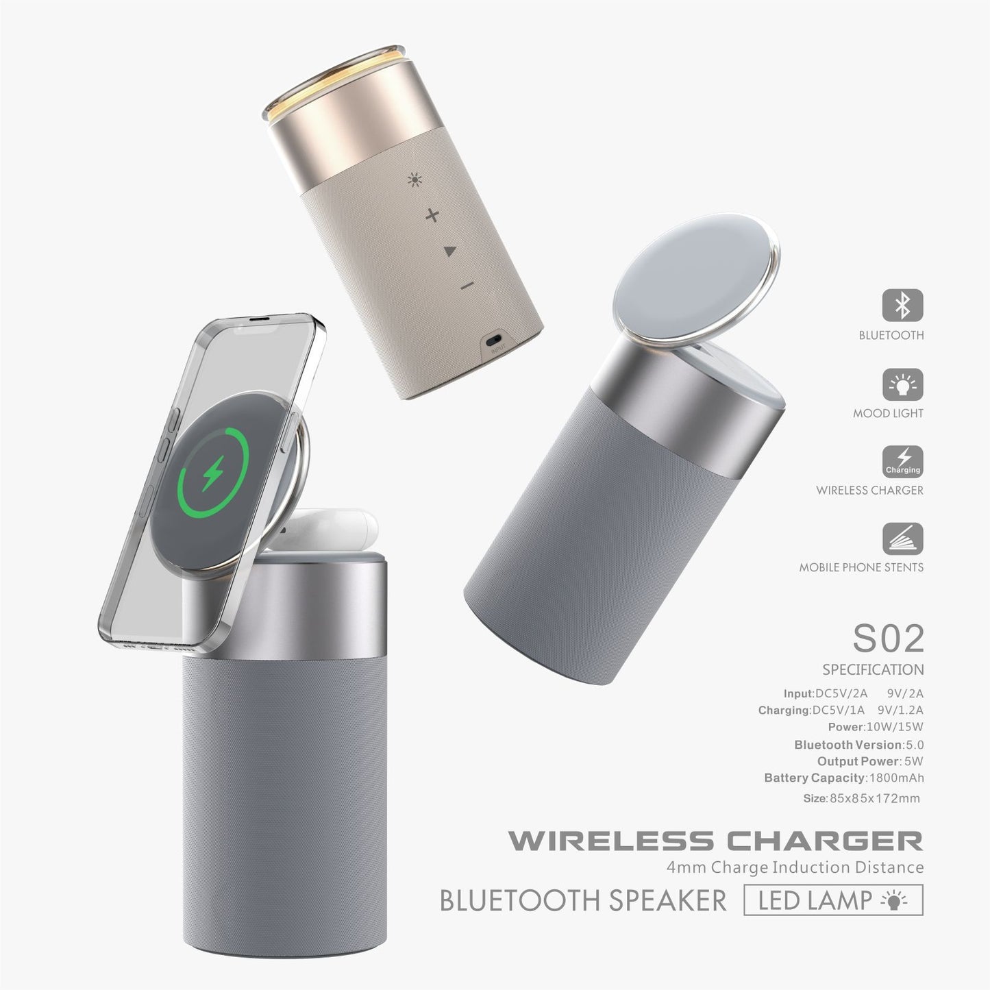 3-in-1 Wireless Charger, Bluetooth Speaker & Touch Lamp – Home & Office Essential